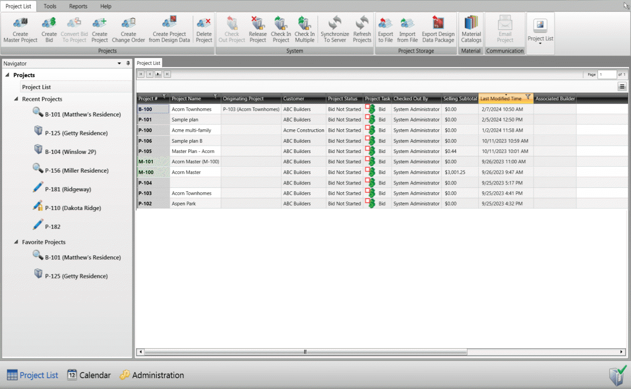 Project List Overview